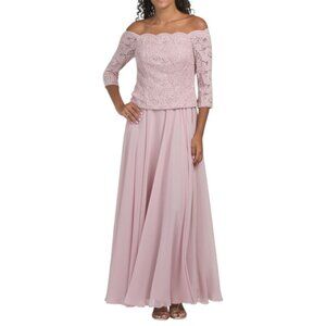 ALEX EVENINGS Pink Off The Shoulder Lace Gown